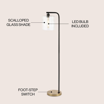 Easton 60.75" Modern Minimalist Metal/Ribbed Glass LED Floor Lamp - JONATHAN Y